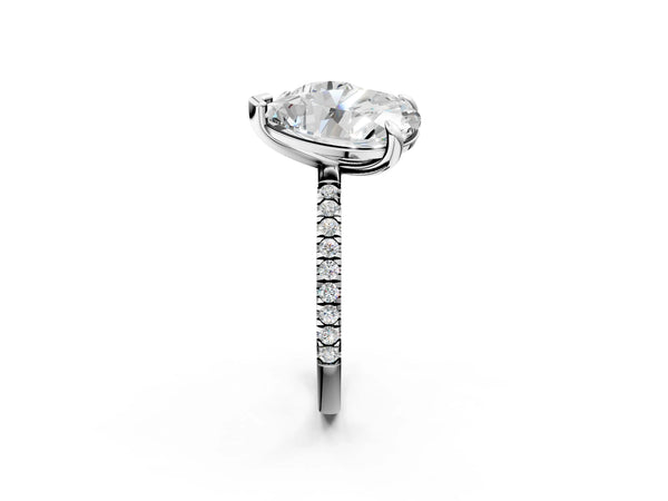 White gold Round and Pear Toi Moi Ring with Prong Setting and Micro Pave Band