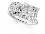 White gold Round and Princess Toi Moi Ring with Prong Setting and Micro Pave Band 1