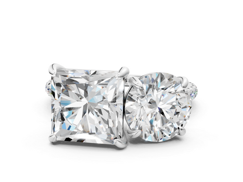 White gold Round and Princess Toi Moi Ring with Prong Setting and Pave Band_17