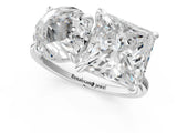 White gold Round and Princess Toi Moi Ring with Prong Setting and Plain Band 1