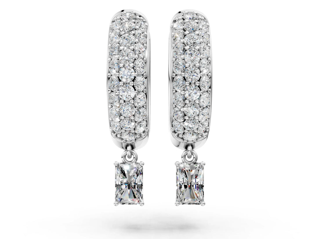 White gold Round and Radiant Diamond Huggie Hoop Earrings_28
