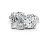 White gold Round and Radiant Toi Moi Ring with Prong Setting and Pave Band 1