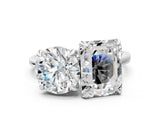 White gold Round and Radiant Toi Moi Ring with Prong Setting and Plain Band