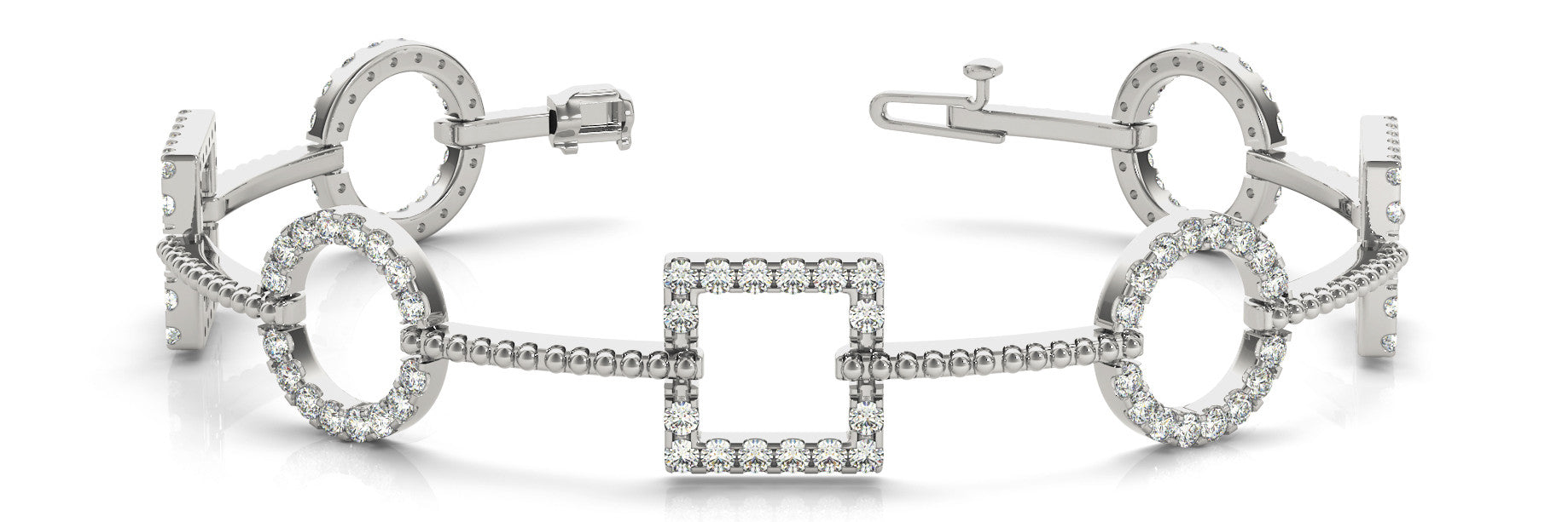 White gold Round and Square Diamond Bezel Bracelet with Pave Setting
