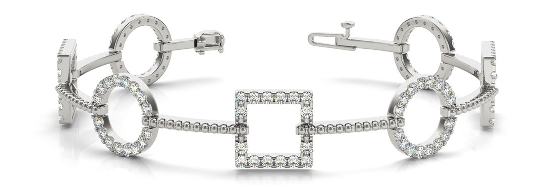 White gold Round and Square Diamond Bezel Bracelet with Pave Setting