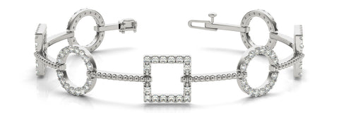 White gold Round and Square Diamond Bezel Bracelet with Pave Setting