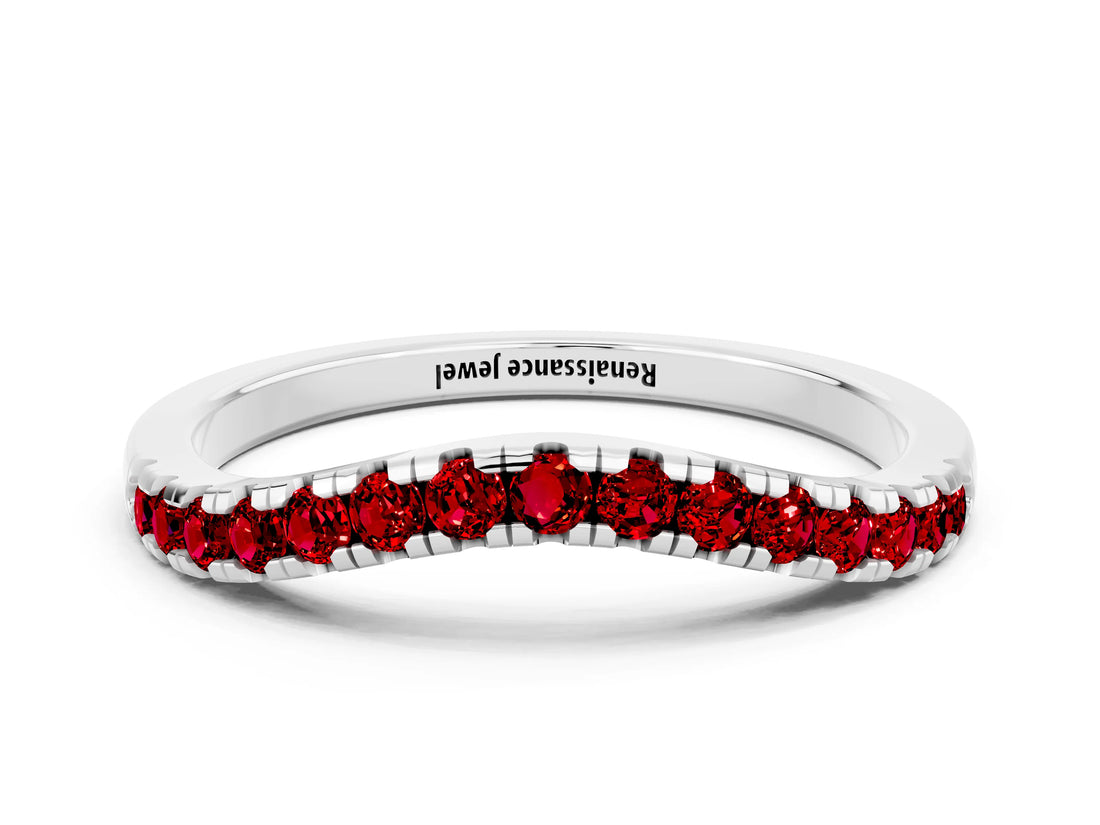 White gold Ruby Pavé Curved Wedding Band_7