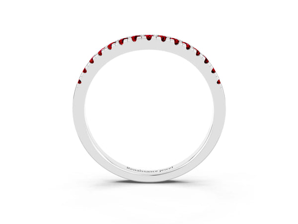 Platinum Round Lab-Grown Ruby Pave Contour Wedding Band with Shared Prongs