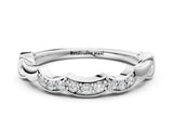 Silver 0.13 Carat E VS Scalloped Diamond Curved Band with Round Brilliant Stones and Shared Prong Setting