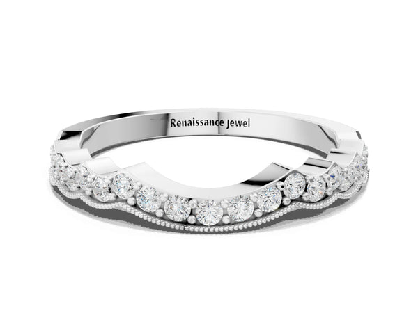 White gold Scalloped Diamond Round Cut Eternity Band with Pavé Setting