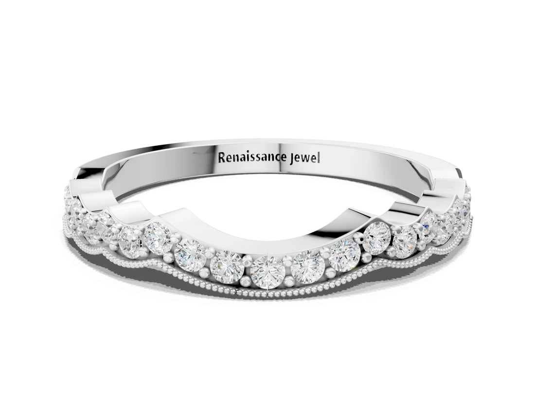 White gold Scalloped Diamond Round Cut Eternity Band with Pavé Setting_12
