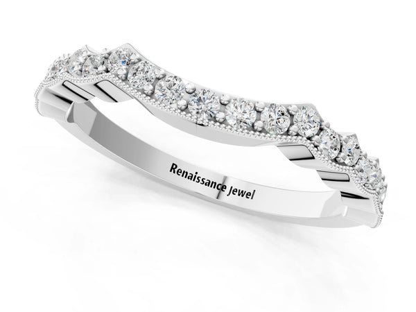Platinum Scalloped Diamond Round Cut Eternity Band with Pavé Setting