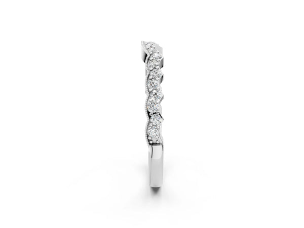 Platinum Scalloped Diamond Round Cut Eternity Band with Pavé Setting