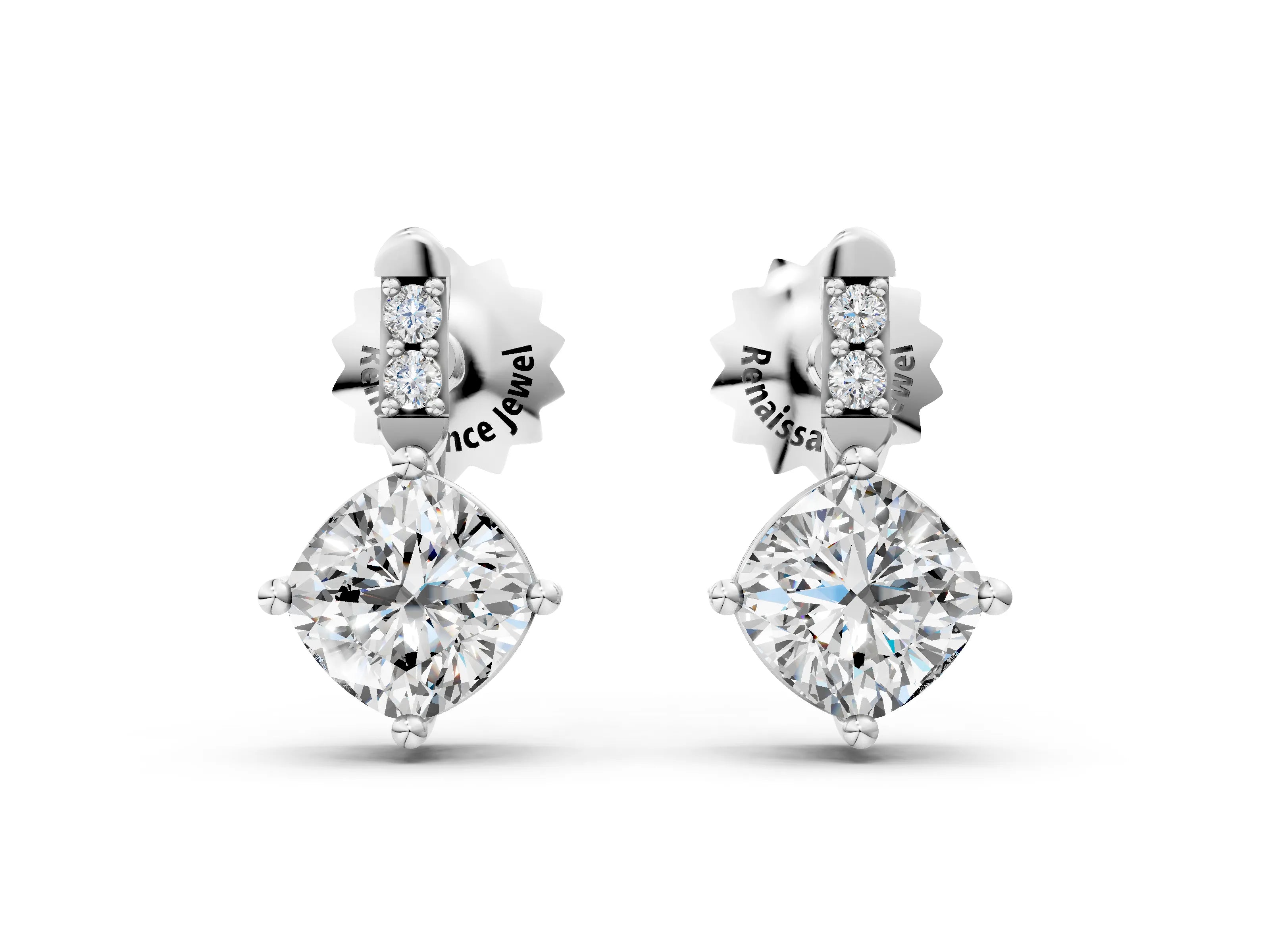 White gold Sideways Cushion Diamond Drop Earrings with Diamond Accent