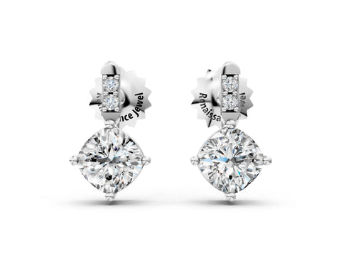 White gold Sideways Cushion Diamond Drop Earrings with Diamond Accent