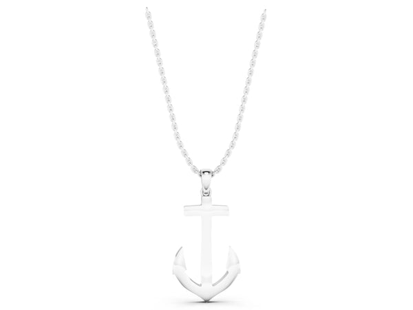 White gold Silver Anchor Pendant with Round Diamond Bezel Setting