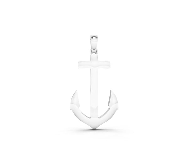 Silver Silver Anchor Pendant with Round Diamond Bezel Setting