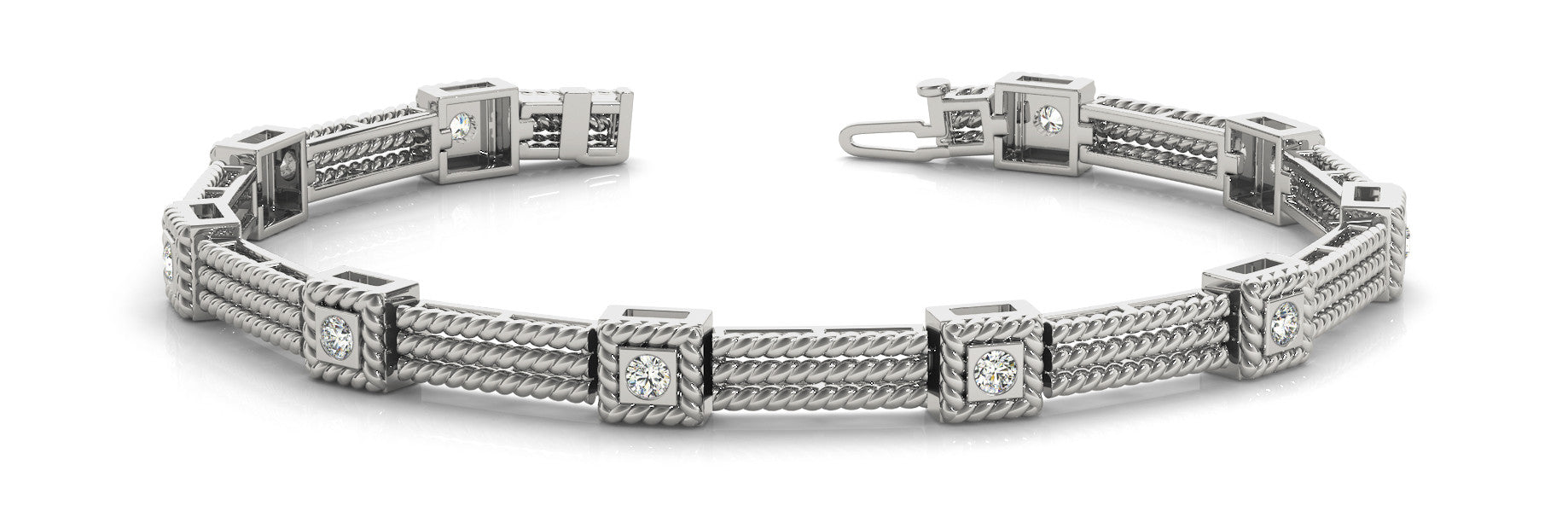 White gold Square Bezel Diamond Rope Chain Bracelet