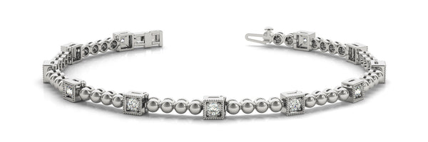 White gold Square Bezel Set Round Diamond Beaded Tennis Bracelet