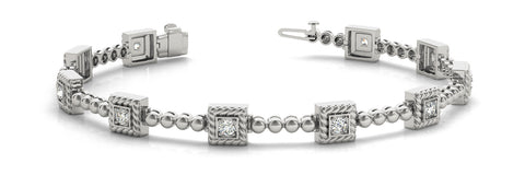 White gold Square Bezel-Set Round Diamond Rope Link Bracelet