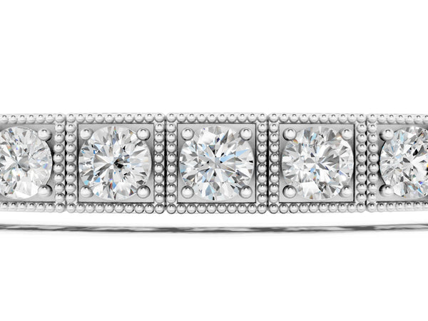 Silver Square Bezel-Set Round Diamond Tennis Bracelet with Box Clasp