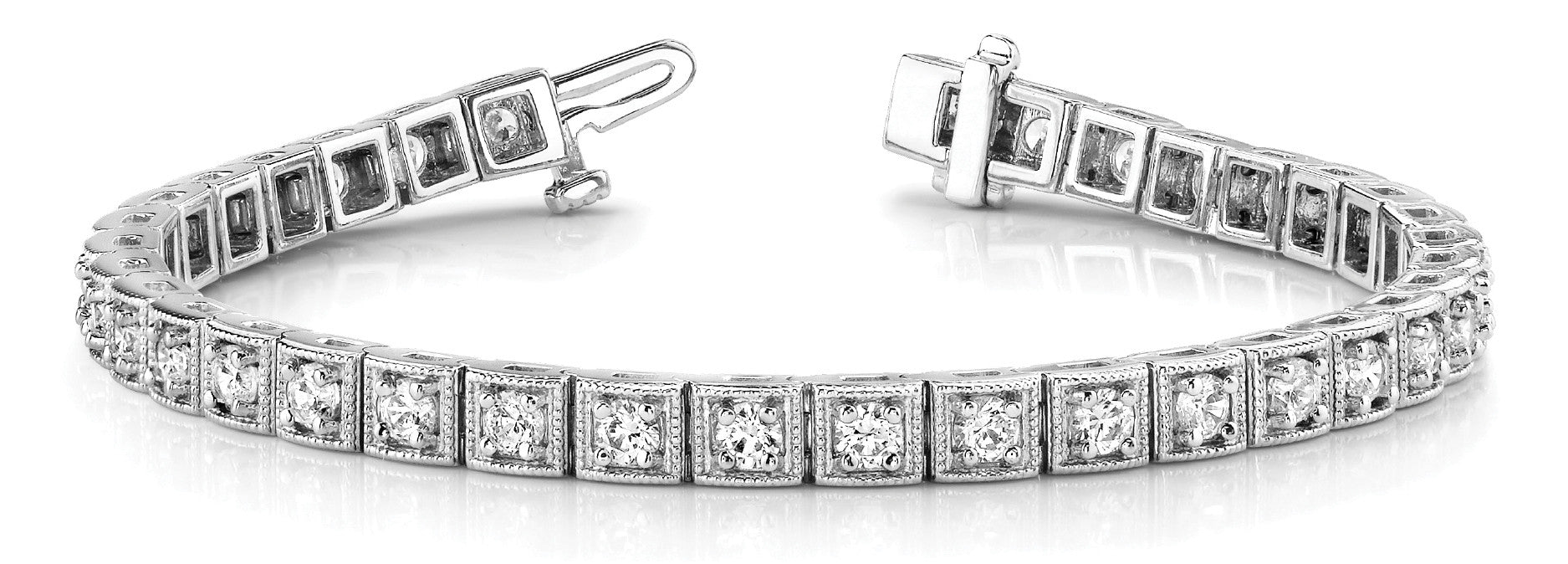 White gold Square Bezel-Set Round Diamond Tennis Bracelet with Four-Prong Setting