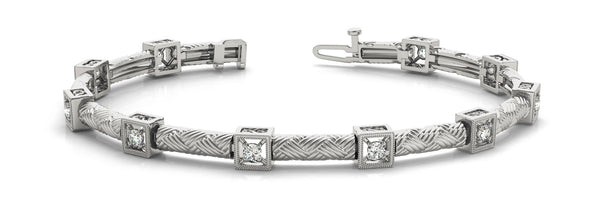 White gold Square Box Diamond Bracelet with Round Cut Stones and Braided Band