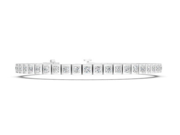 Silver Square Channel Set Round Diamond Tennis Bracelet