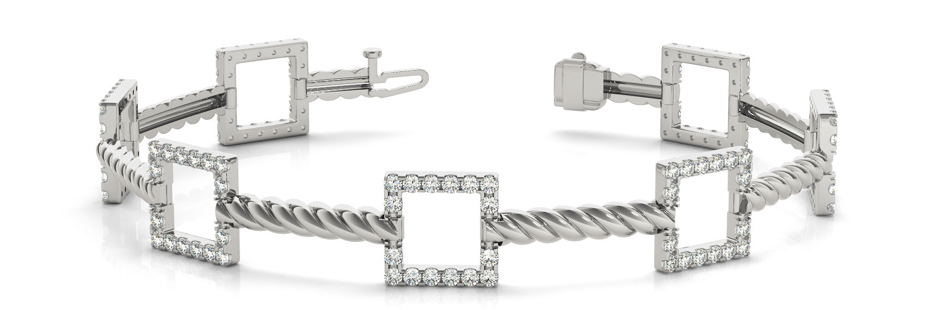White gold Square Diamond Pavé Twisted Link Bracelet