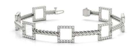 White gold Square Diamond Pavé Twisted Link Bracelet