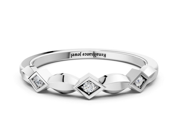 Platinum Square Diamond Twist Band with Bezel Setting