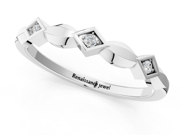 Silver Square Diamond Twist Band with Bezel Setting