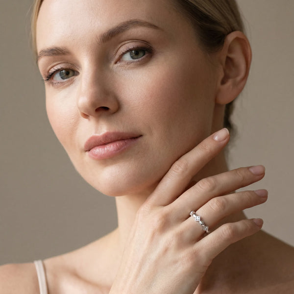 Silver Square Diamond Twist Band with Bezel Setting