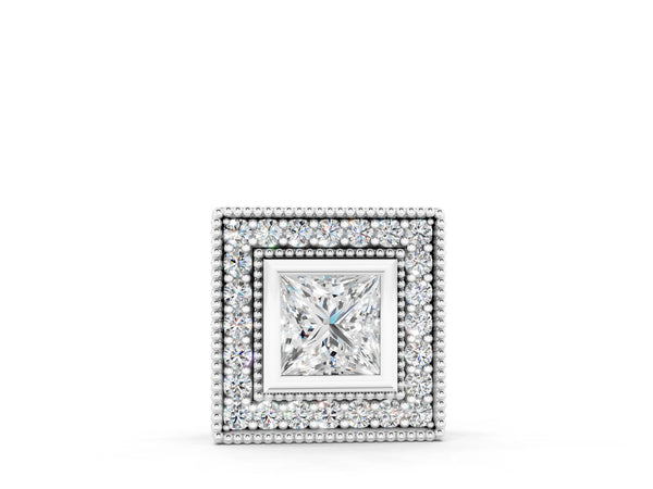 Silver Square Halo Princess Cut Pendant with Bezel Setting