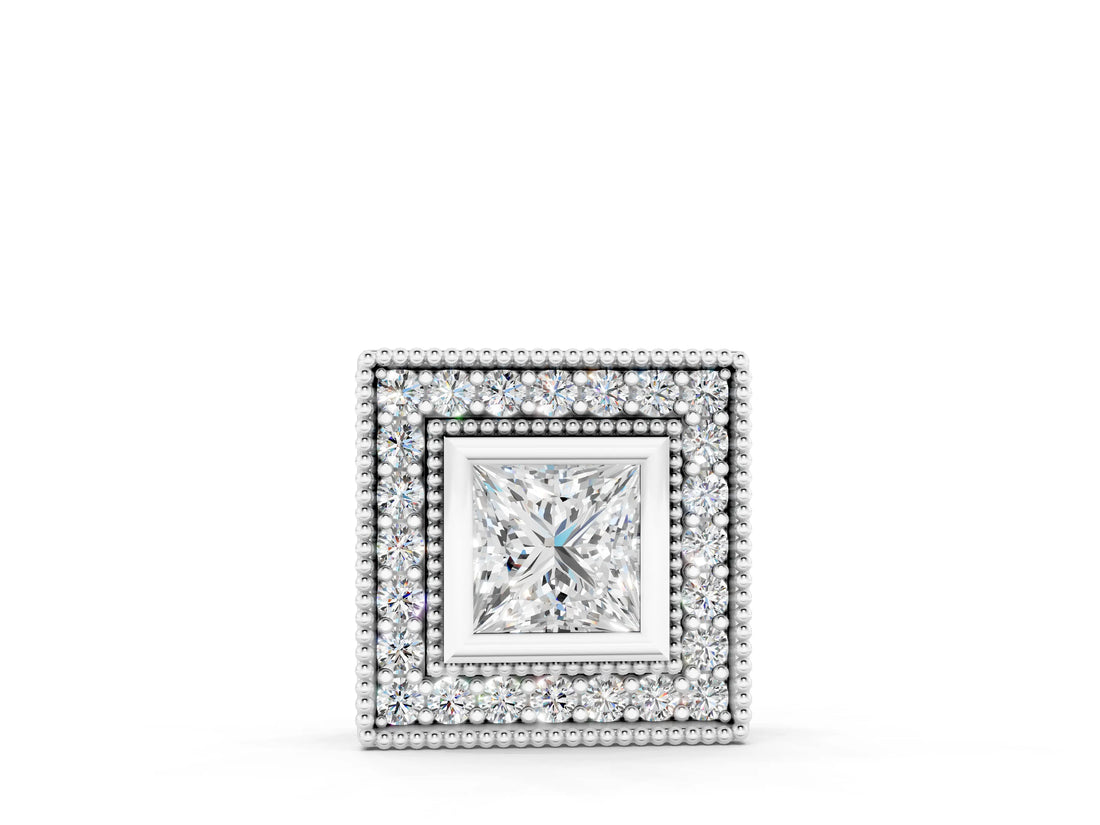 White gold Square Halo Princess Cut Pendant with Bezel Setting_4