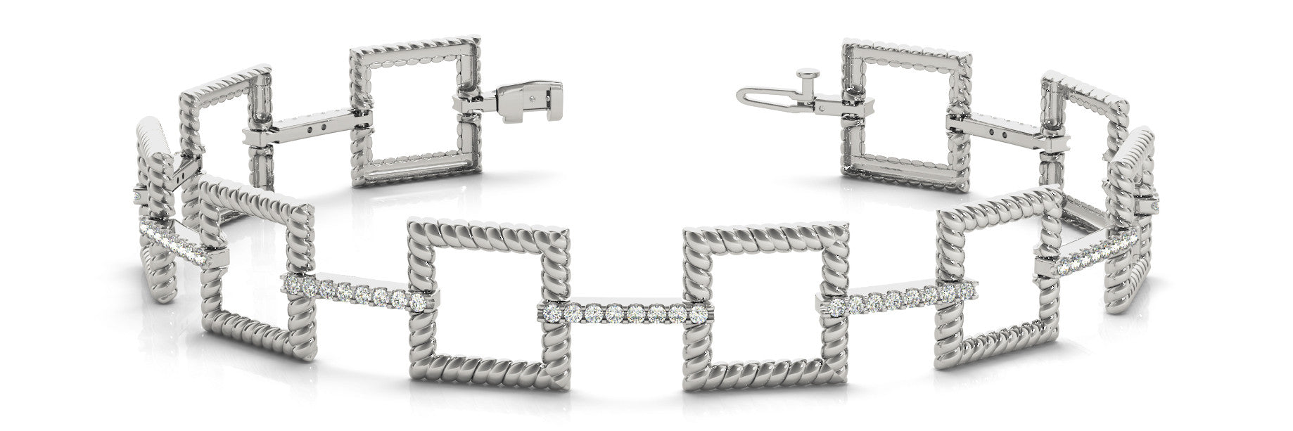 White gold Square Link Diamond Pavé Rope Bracelet