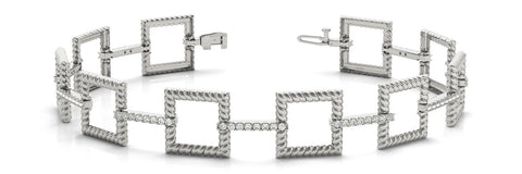White gold Square Link Diamond Pavé Rope Bracelet