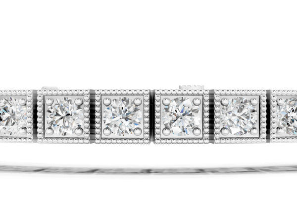 Silver Square Milgrain Diamond Tennis Bracelet