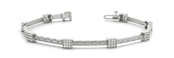 White gold Square Pave Diamond Cable Bracelet with Box Clasp
