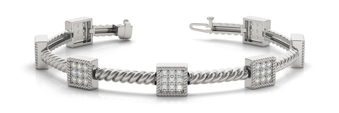 White gold Square Pave Diamond Rope Bracelet with Box Clasp