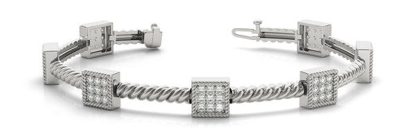 White gold Square Pave Diamond Rope Bracelet with Box Clasp