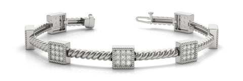 White gold Square Pave Diamond Rope Bracelet with Box Clasp