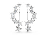 White gold Star Cluster Diamond Crescent Earrings with Round Cut Stones on a Curved Band and Prong Setting_14