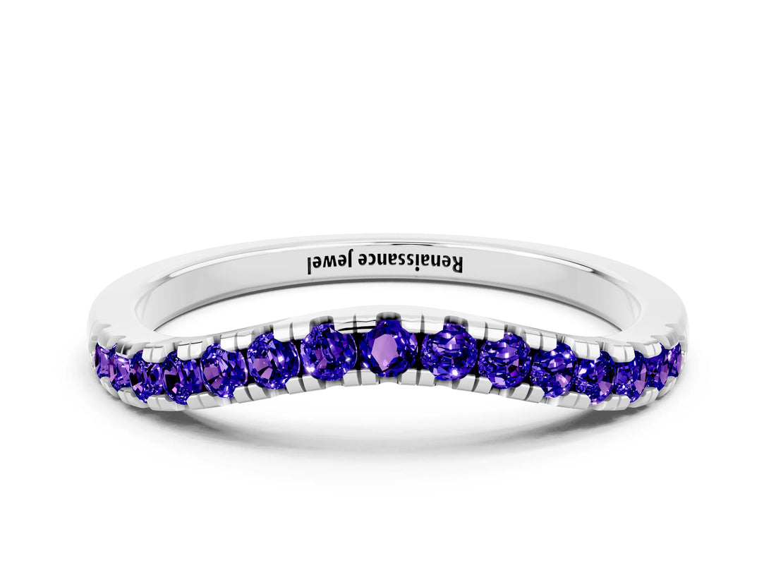 White gold Tanzanite Pavé Curved Wedding Band_6