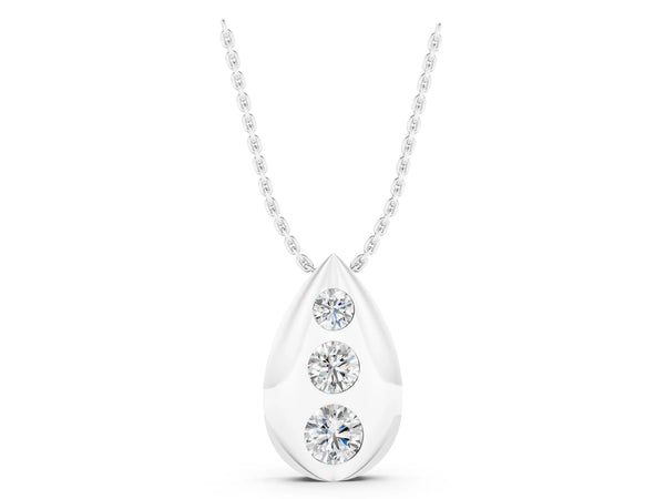 White gold Teardrop Bezel-Set Round Diamond Pendant