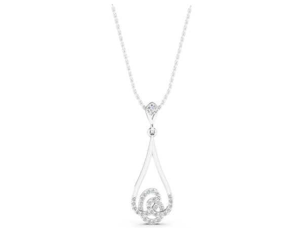 Silver Teardrop Diamond Pavé Pendant with Round Brilliant Cut