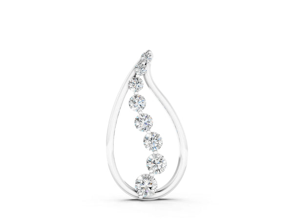 Silver Teardrop Diamond Prong-Set Round Pendant