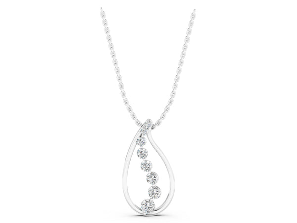 Silver Teardrop Diamond Prong-Set Round Pendant