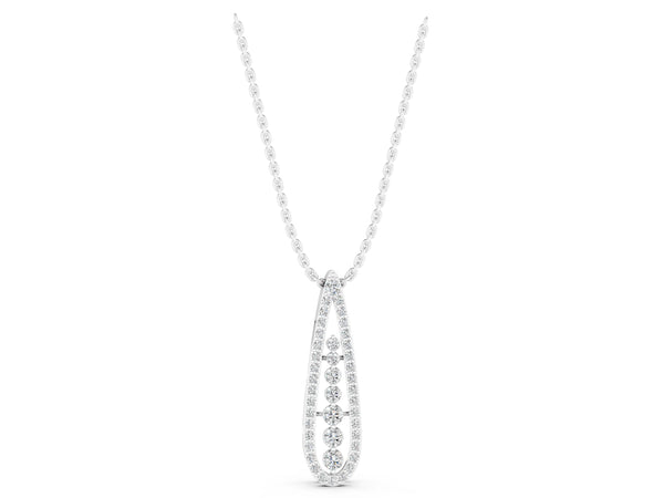 White gold Teardrop Pavé Round Diamond Prong Pendant