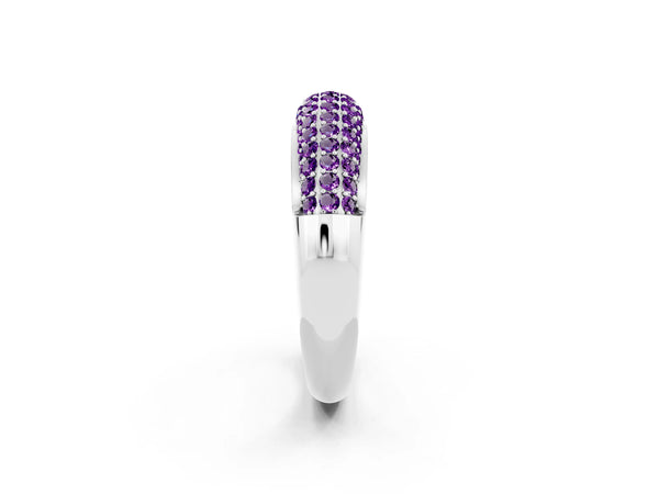 White gold Three-Row Pavé Round Amethyst Dome Band